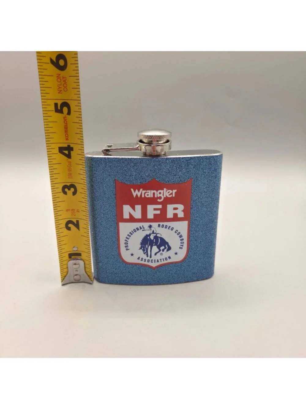Wrangler NFR Pocket Hip Flask Glitter Blue Stainless Steel 6 Oz Rodeo Design